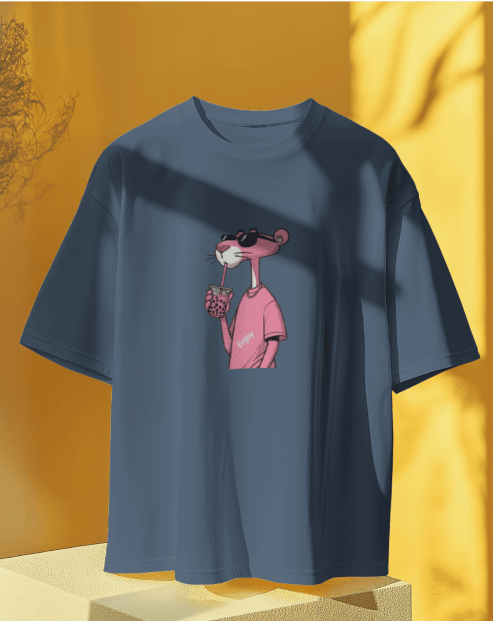 Oversized Down-sholder Tshirt Pink Panther - Xrevibe Lifestyle